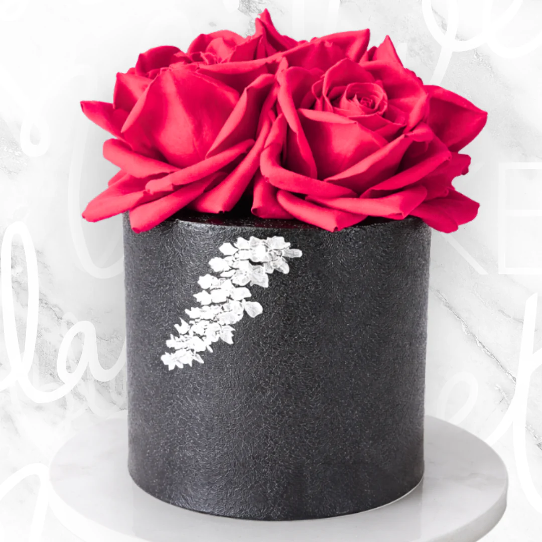 Black Silver Rose Bouquet Cake