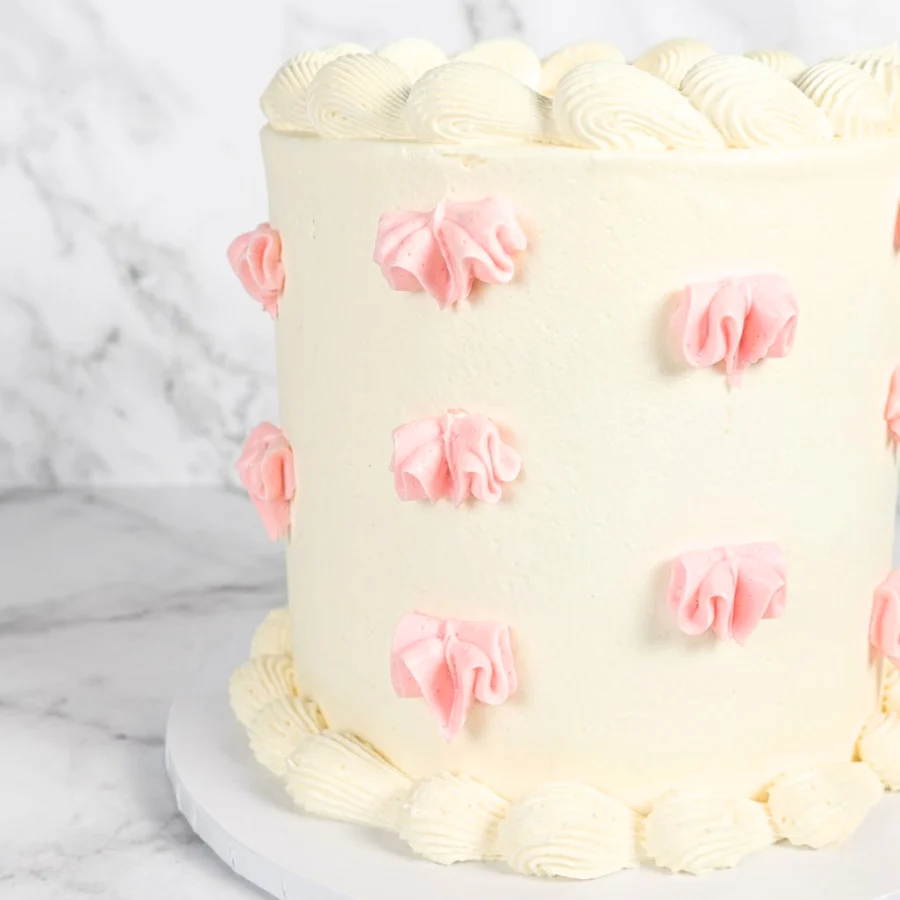 Buttercream Pink Ribbon Vintage on White Cake - Image 3