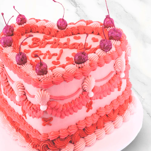 Hot Pink Heart Vintage Cherries Cake - Image 3