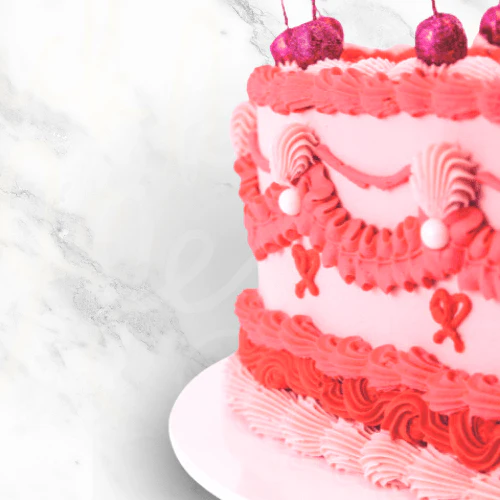 Hot Pink Heart Vintage Cherries Cake - Image 4