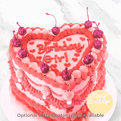 Hot Pink Heart Vintage Cherries Cake - Image 5