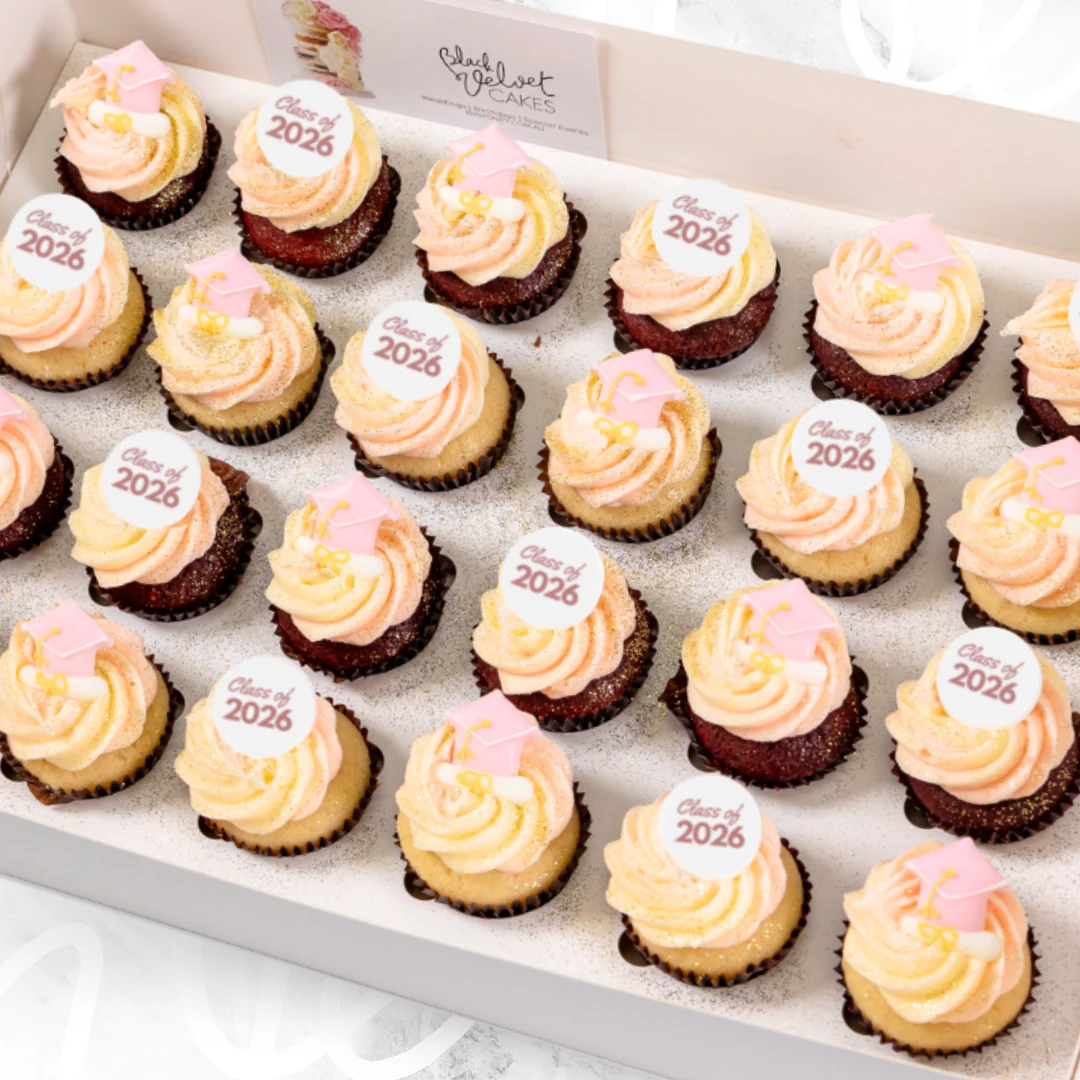 Pink Lady Graduation Mini Cupcakes (24)